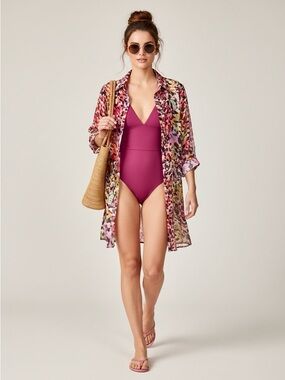 Bleu Rod Beattie abstract floral print swim cover-up. Sz Medium